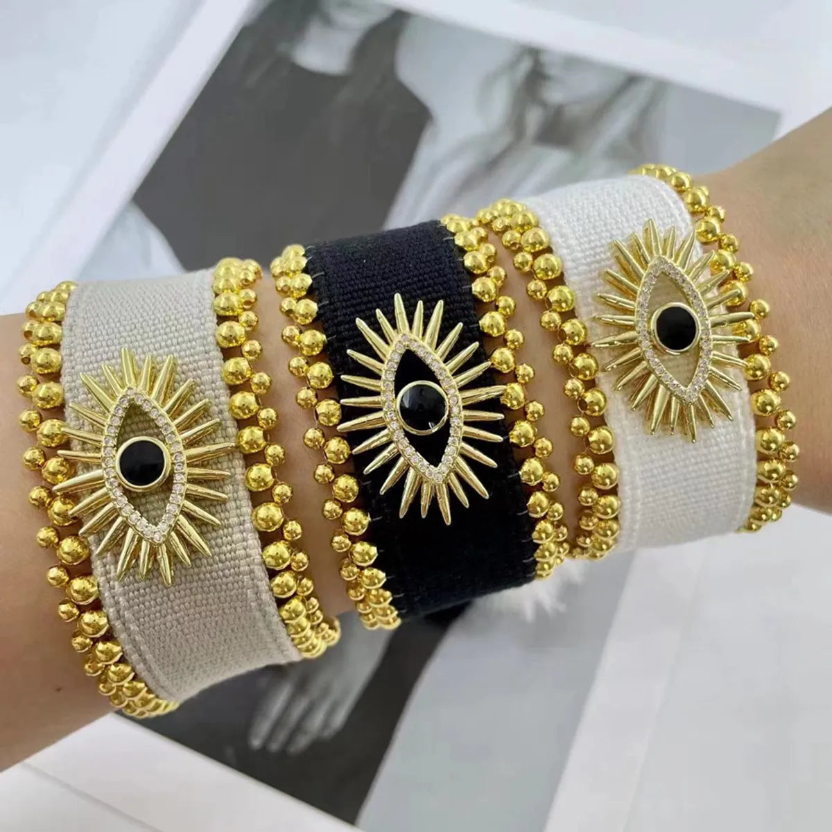 high-end rings for women -Vintage Style Classic Style Devil'S Eye Gold Plated Zircon Copper Wholesale Drawstring Bracelets