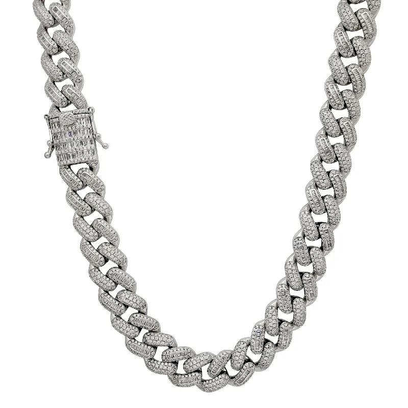 rose gold necklaces for women -Iced-Out Baguette Cuban Chain (Silver)