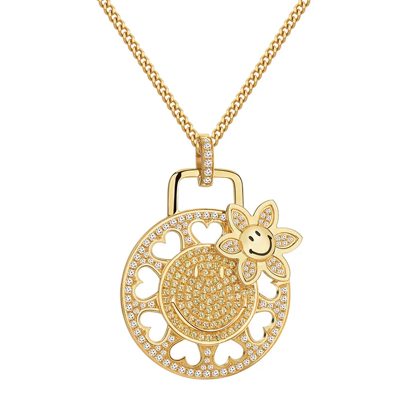 gold chain necklaces for women -KKLUExSMILEY® 18K Sunflower Diamond Gold Necklace