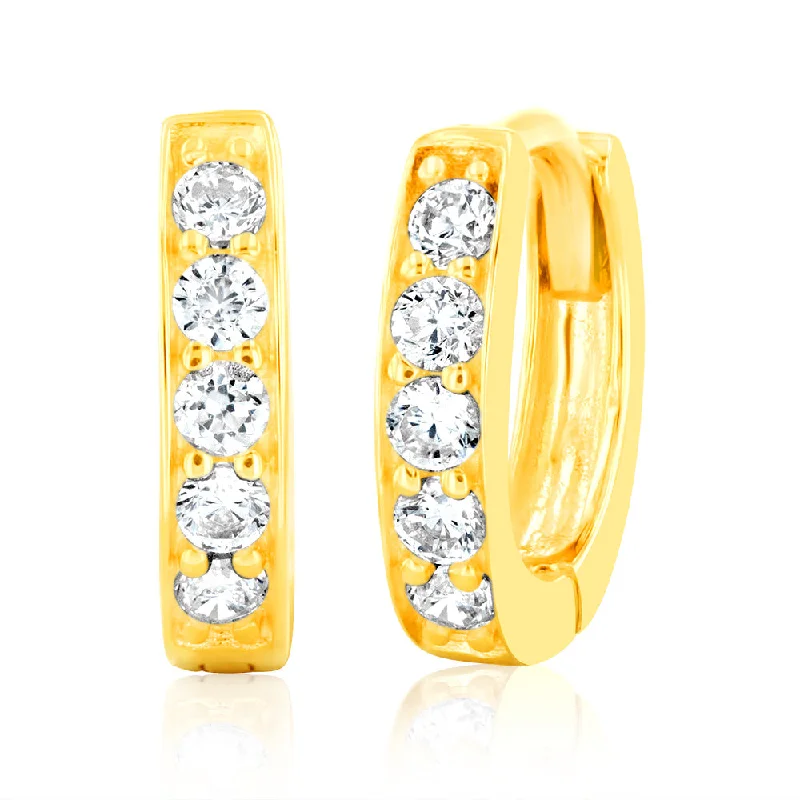 butterfly earrings for women -9ct Yellow Gold 10mm Zirconia Huggie Earrings