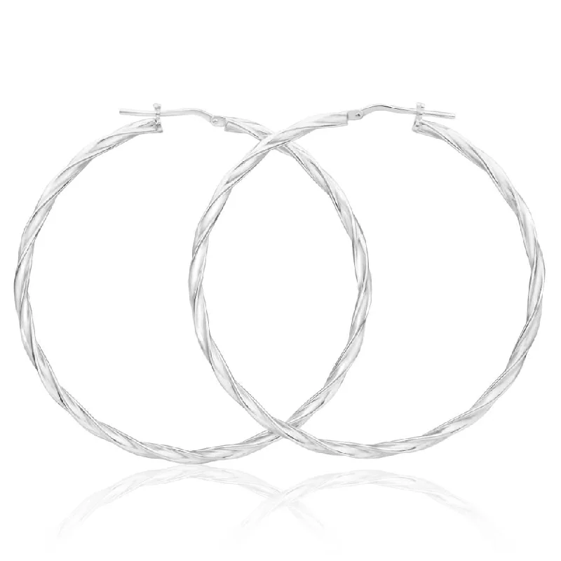 sterling silver earrings for women -Sterling Silver 50mm Twisted Hoop Earrings