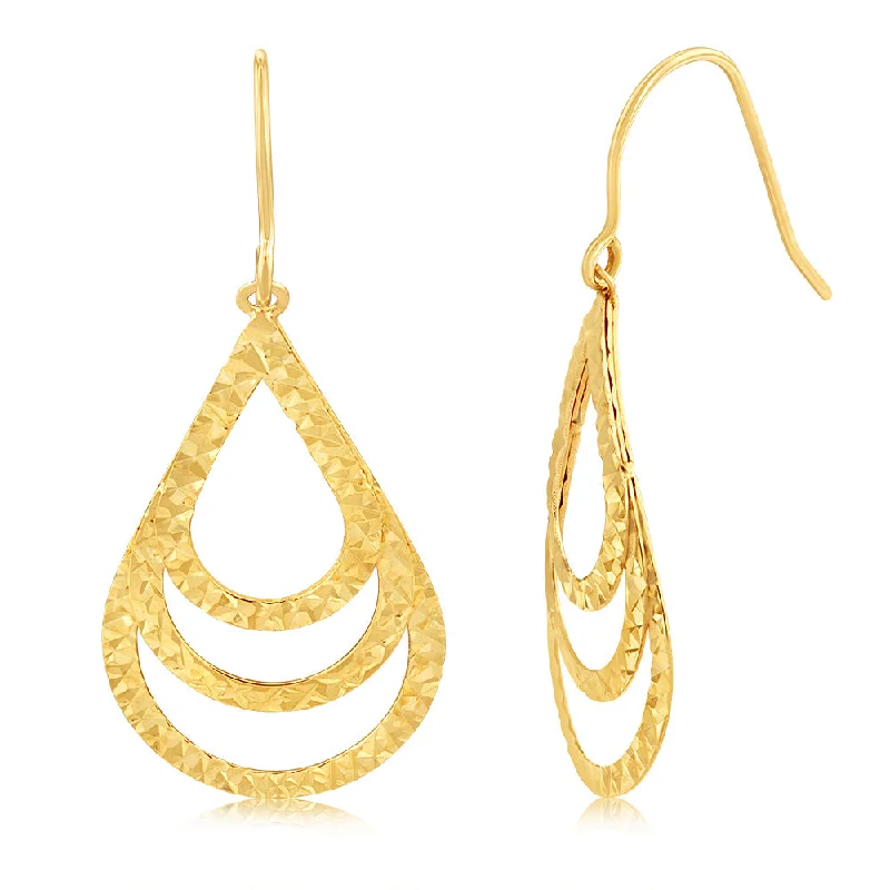 animal earrings for women -9ct Yellow Gold Triple Pear Drop Earrings