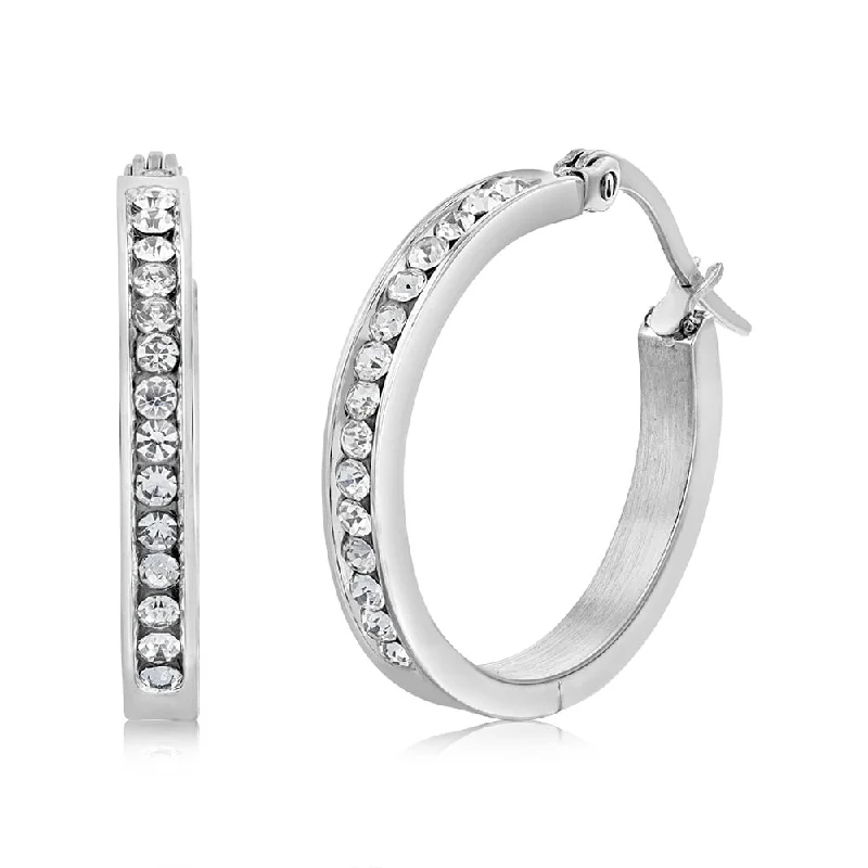 asymmetrical earrings for women -Stainless Steel 25mm Half Circle Crystal Hoop Earrings