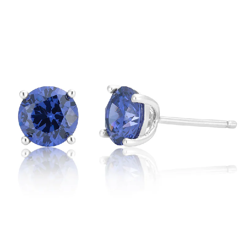 fancy earrings for women -Sterling Silver Tanzanite Zirconia Stud Earrings