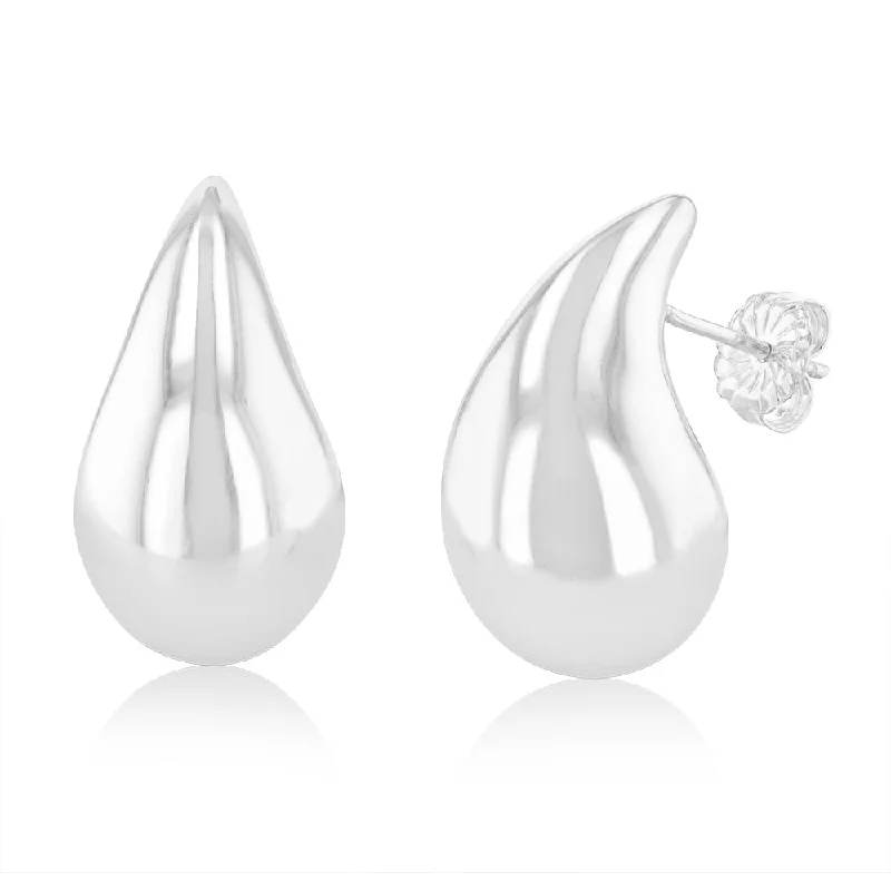 oval earrings for women -Sterling Silver High Polish Tear Drop Stud Earrings