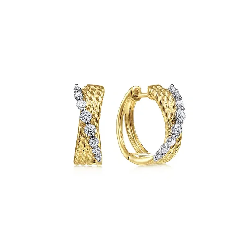 layered earrings for women -Gabriel 14K Yellow-White Gold Twisted 15mm Diamond Huggie Earrings