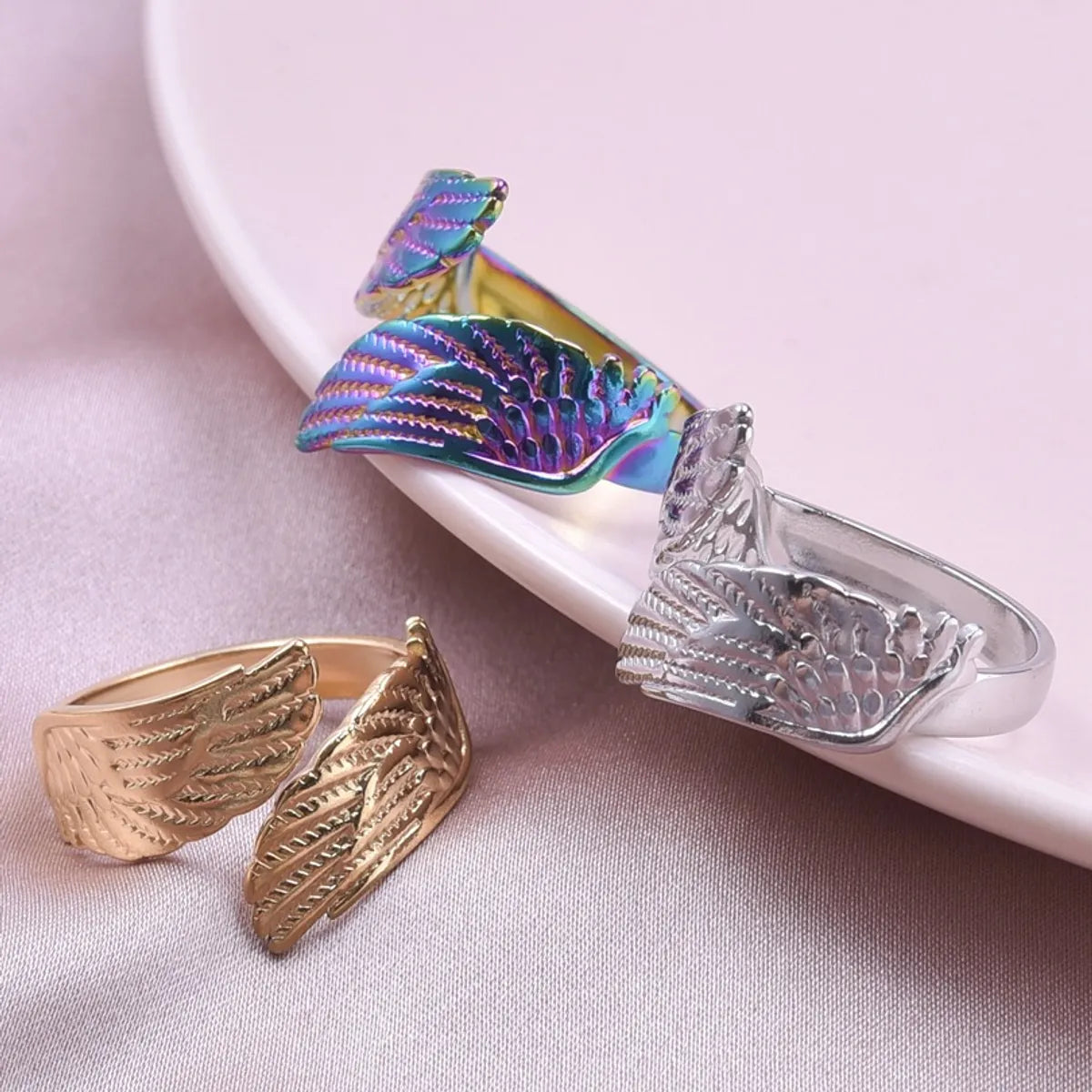 vintage-inspired rings for women -Casual Modern Style Wings 304 Stainless Steel Plating 18K Gold Plated Unisex Open Rings