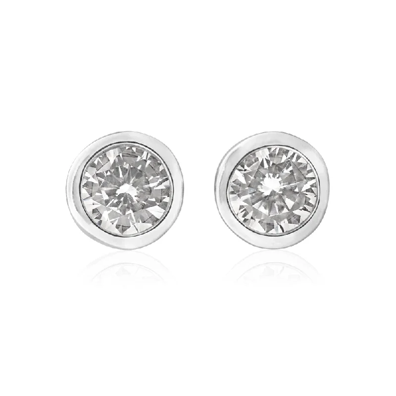 leaf earrings for women -Sterling Silver 4mm Zirconia Bezel Set Stud Earrings