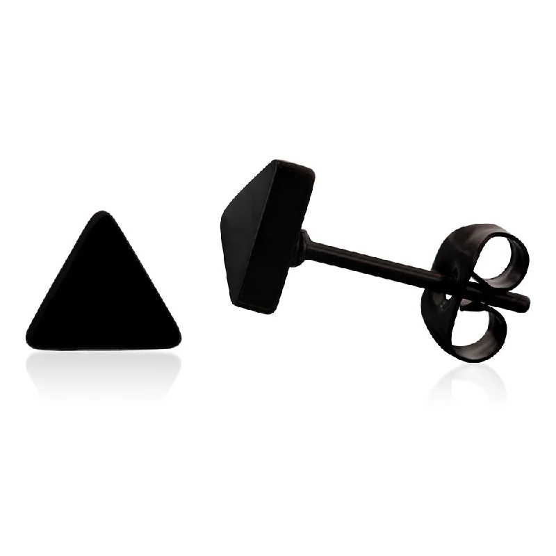 vintage earrings for women -Stainless Steel Black Triangle 6X6.5mm Stud Earrings