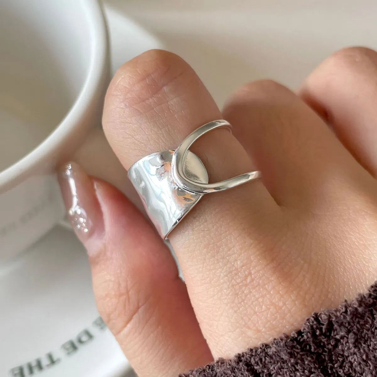 gemstone rings for women -Wholesale Ins Style Irregular Sterling Silver Wide Band Ring Open Ring