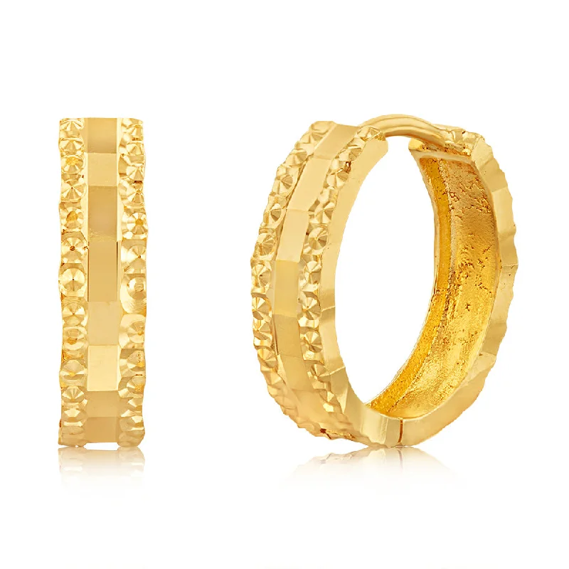 luxury earrings for women -9ct Yellow Gold Patterned Fancy Hoop Earrings