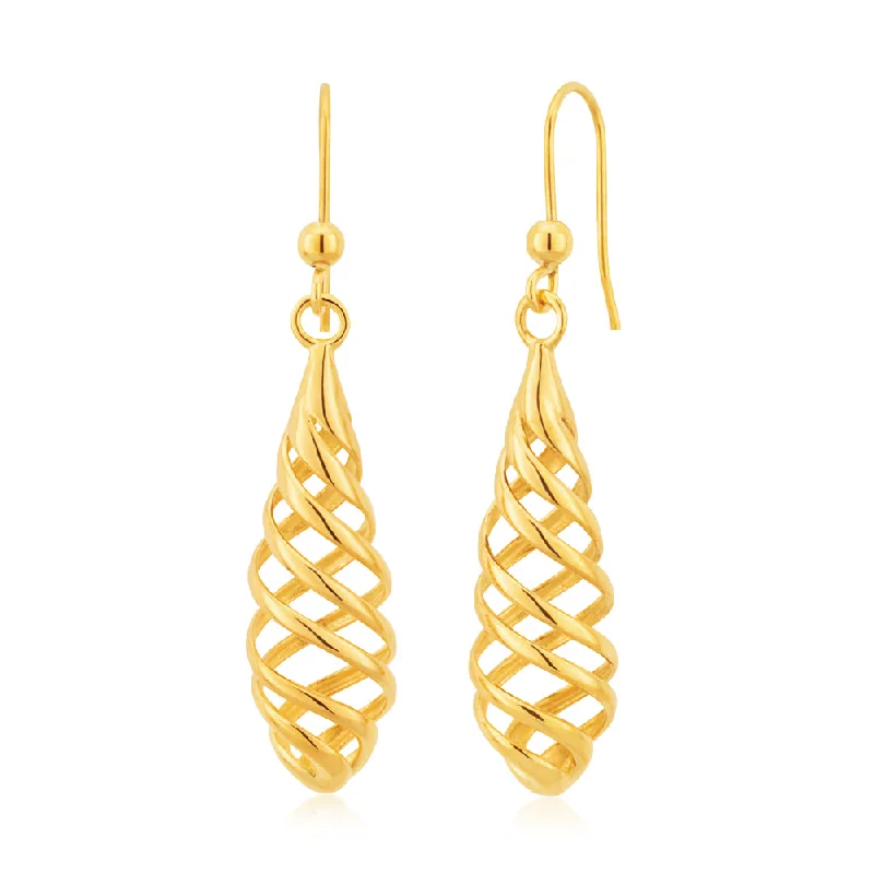 oversized earrings for women -9ct Yellow Gold Spiral 4.5cm Drop Earrings