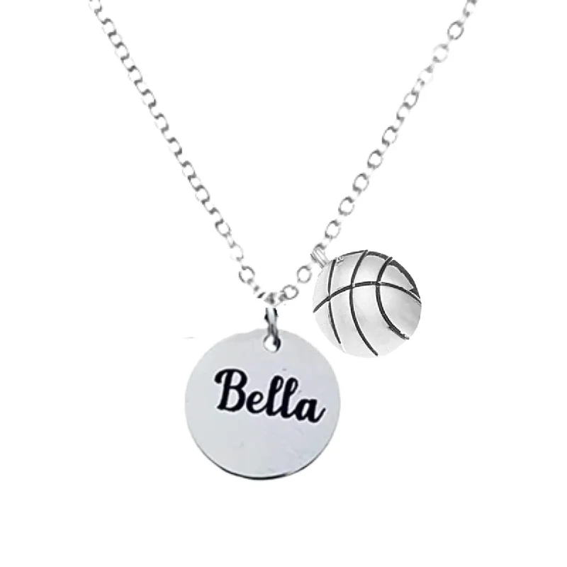 celestial pendant necklaces for women -Engraved Basketball Name Necklace