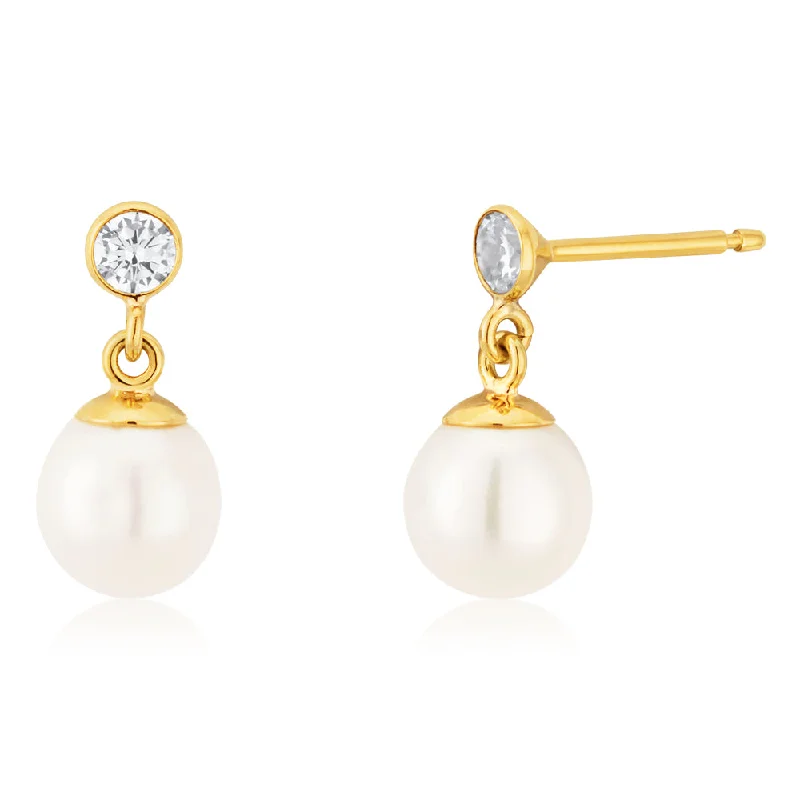 sterling silver earrings for women -9ct Yellow Gold Pearl Drop Earrings