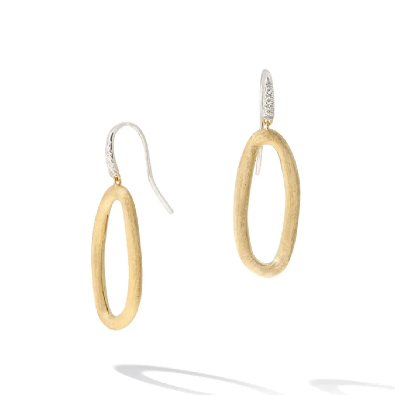 hoop earrings with charms for women -Marco Bicego Jaipur Link Collection 18K Yellow & White Gold Oval Link Diamond Hook Earrings