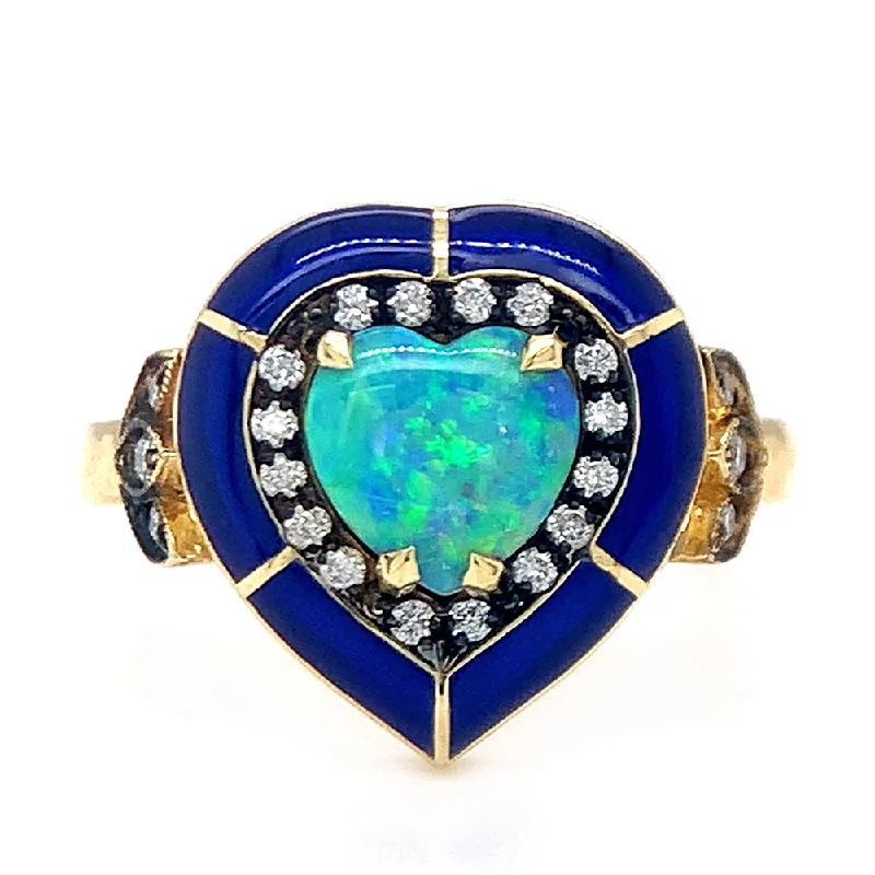 cushion cut engagement rings for women -Heart-Shaped Opal, Diamond, & Enamel Ring - "Eternal Flame"