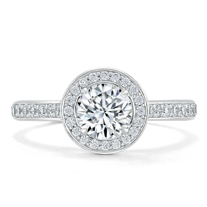 vintage style engagement rings for women -Round Cut Moissanite Halo Engagement Ring, Tiffany Style