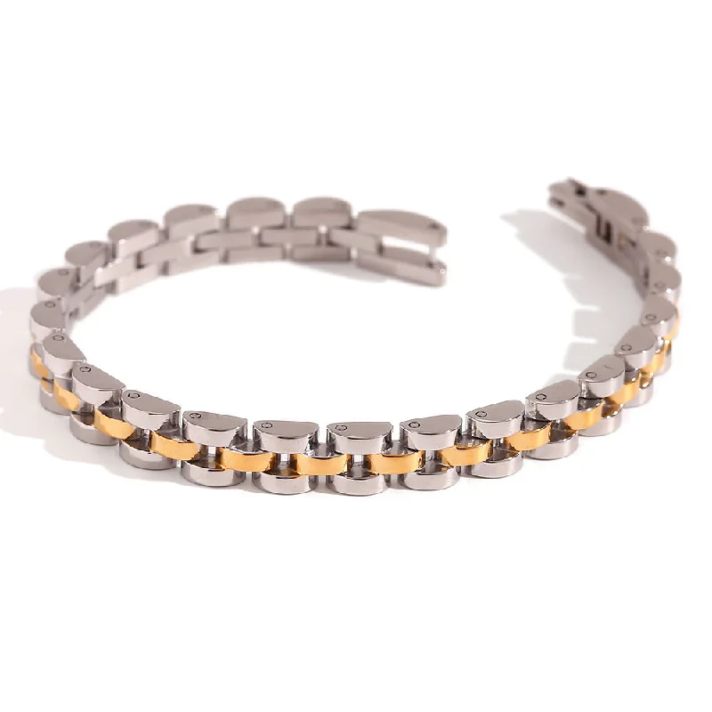 6mm Thin Strap Chain Bracelet 18cm-Two-Tone