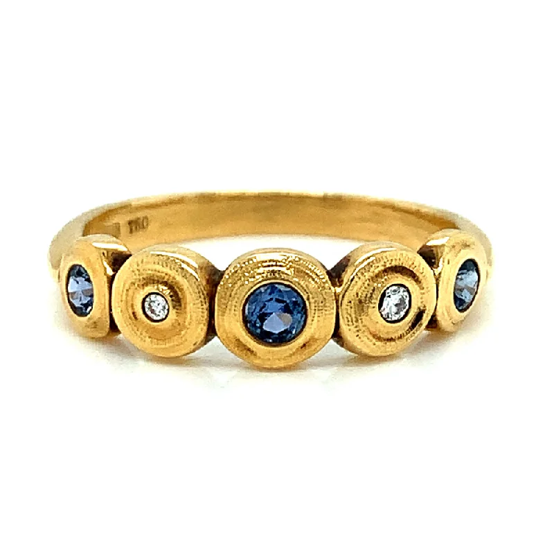 floral engagement rings for women -18K Yellow Gold Yogo Sapphire & Diamond Band - "Five Seed"