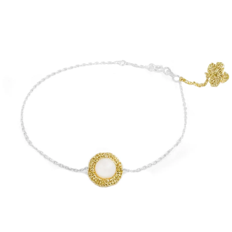 handmade bracelets for women -Gold Hand Crocheted and Pearl Bracelet by Atelier Godolé