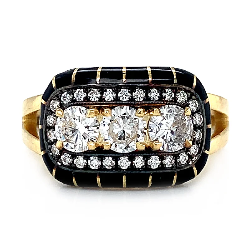 radiant cut engagement rings for women -Diamond Halo & Black Enamel Ring - "Rock Candy Dahlia"