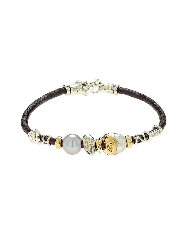 vintage bracelets for women -Pearl and Leather Bracelet