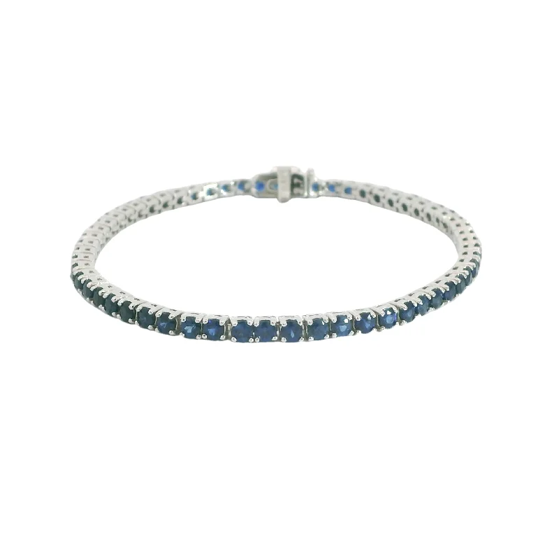 gold-plated bracelets for women -14K White Gold Natural Blue Sapphire Bracelet