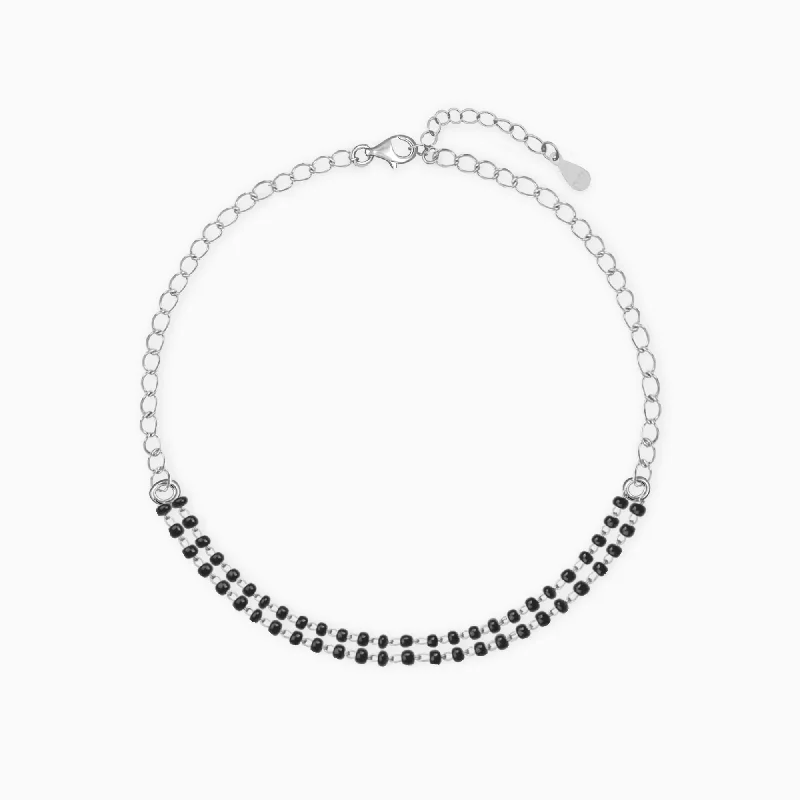 adjustable bracelets for women -Silver Black Beads Bracelet