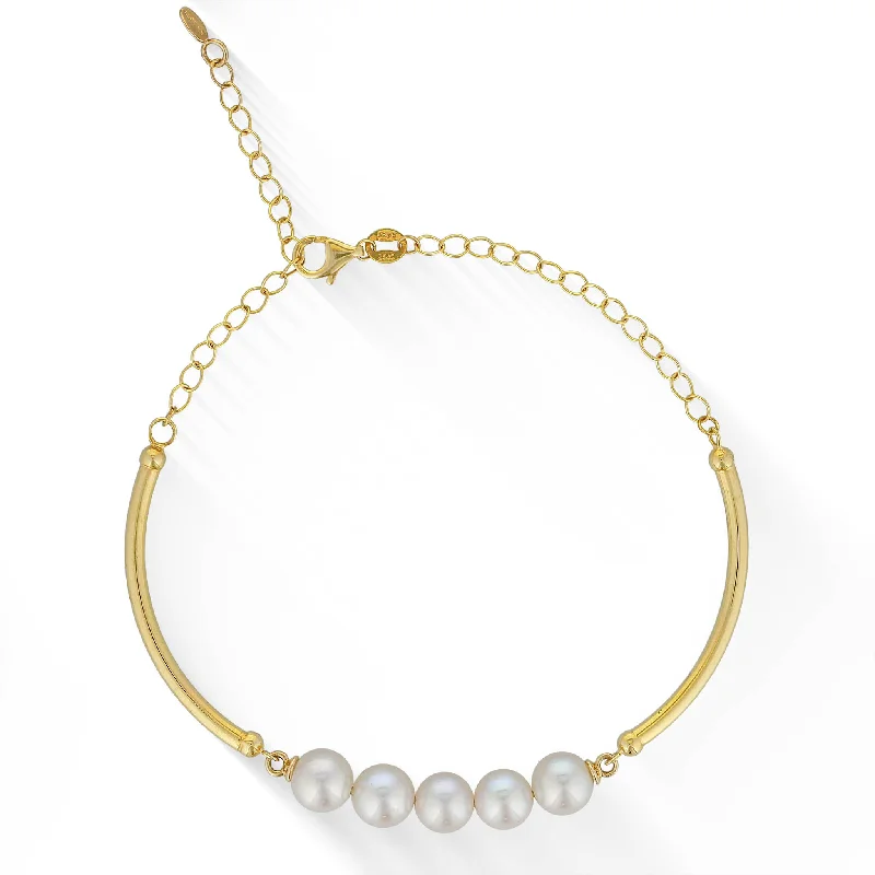 beaded bangle bracelets for women -White Akoya 5-Pearl Bracelet