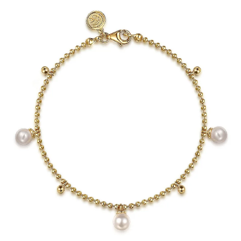 statement bracelets for women -14K Yellow Gold Bujukan Beads and Pearl Droplet Bracelet