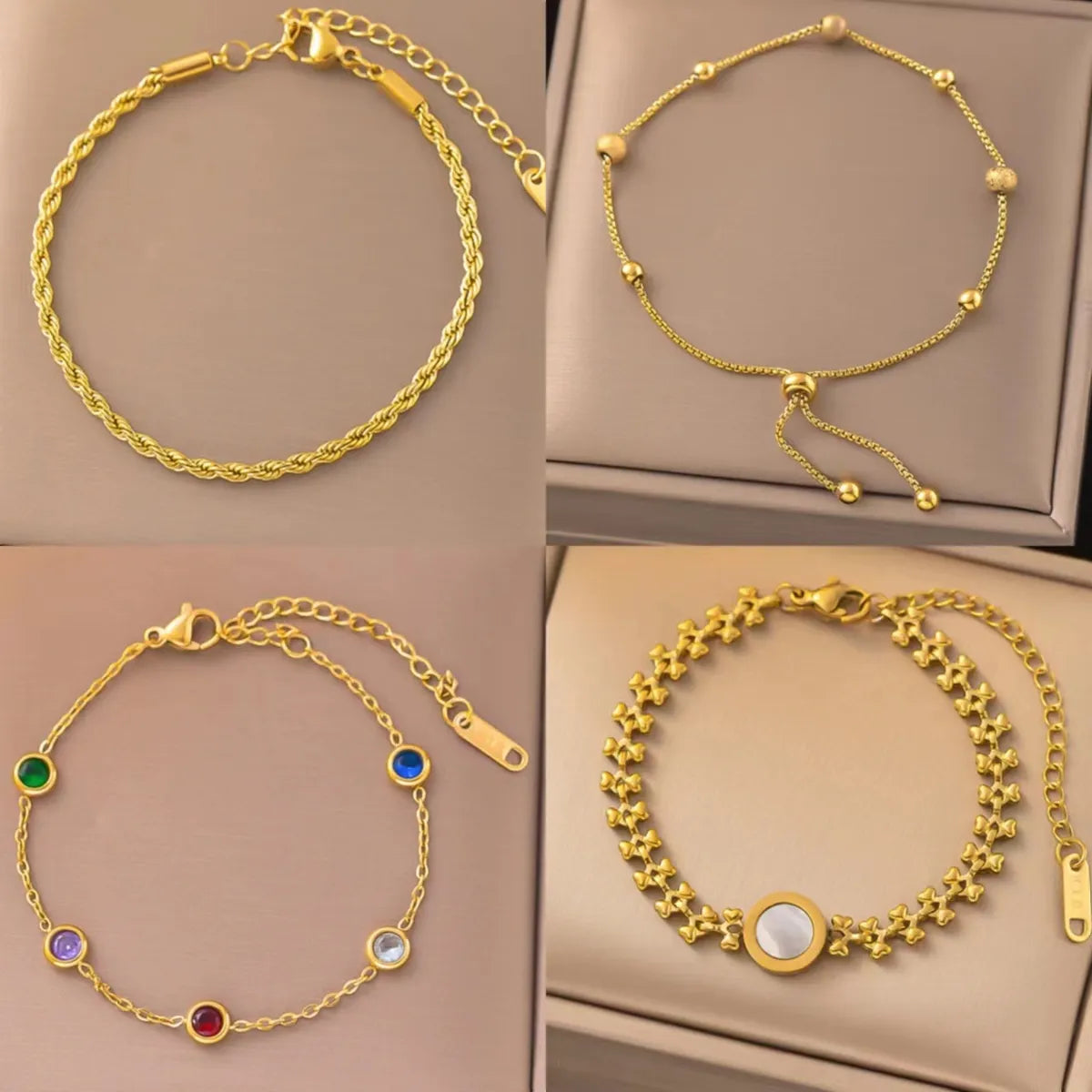 beaded bracelets for women -Simple Style Round Color Block Titanium Steel Plating Bracelets