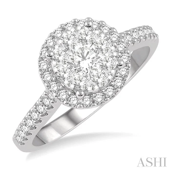 bold engagement rings for women -ROUND SHAPE HALO LOVEBRIGHT ESSENTIAL DIAMOND ENGAGEMENT RING