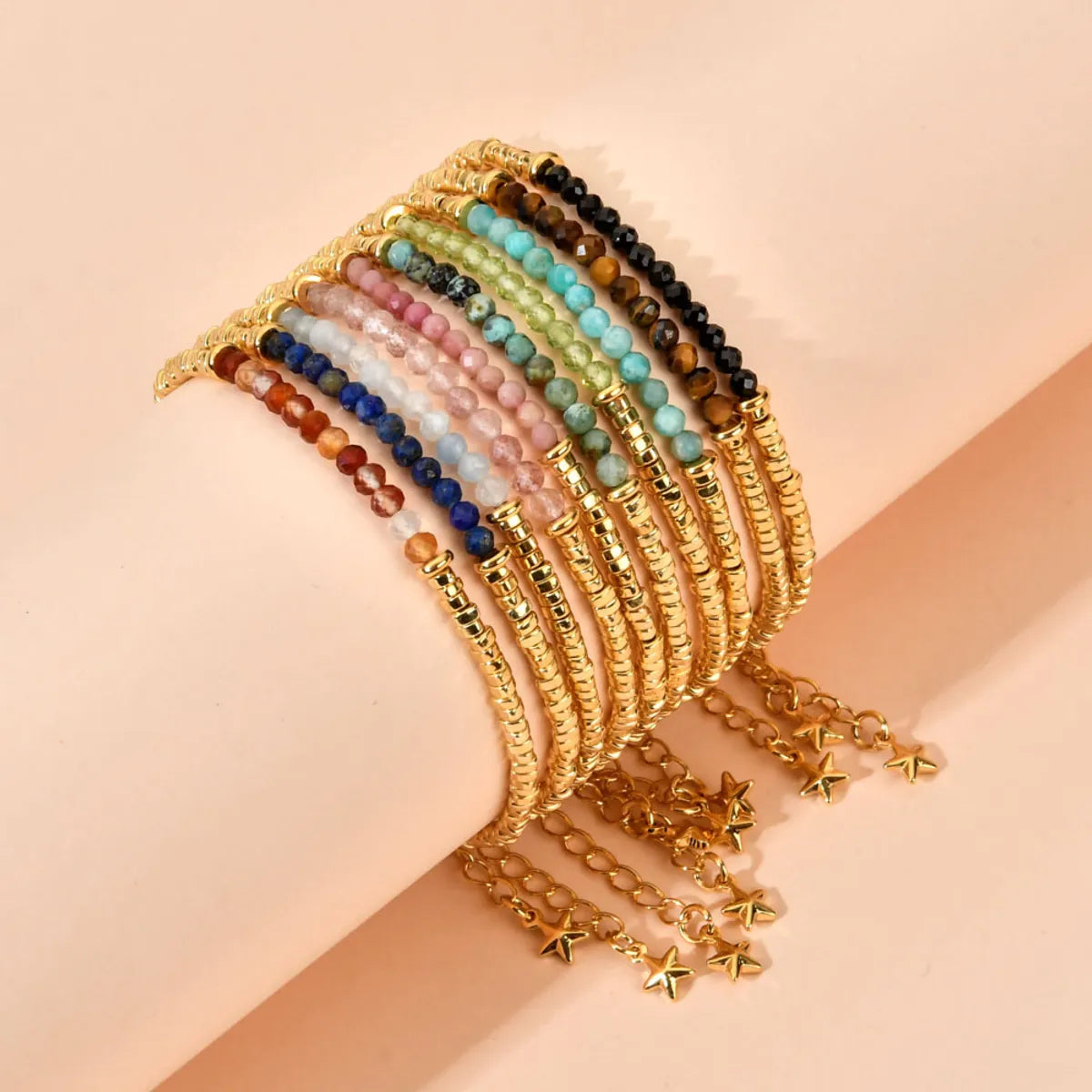 double bangles for women -Ethnic Style Color Block Natural Stone Beaded Plating Bracelets