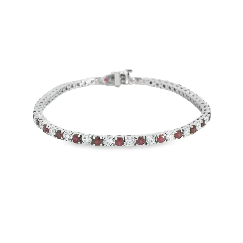 simple bracelets for women -14K White Gold Natural Ruby and Diamond Bracelet