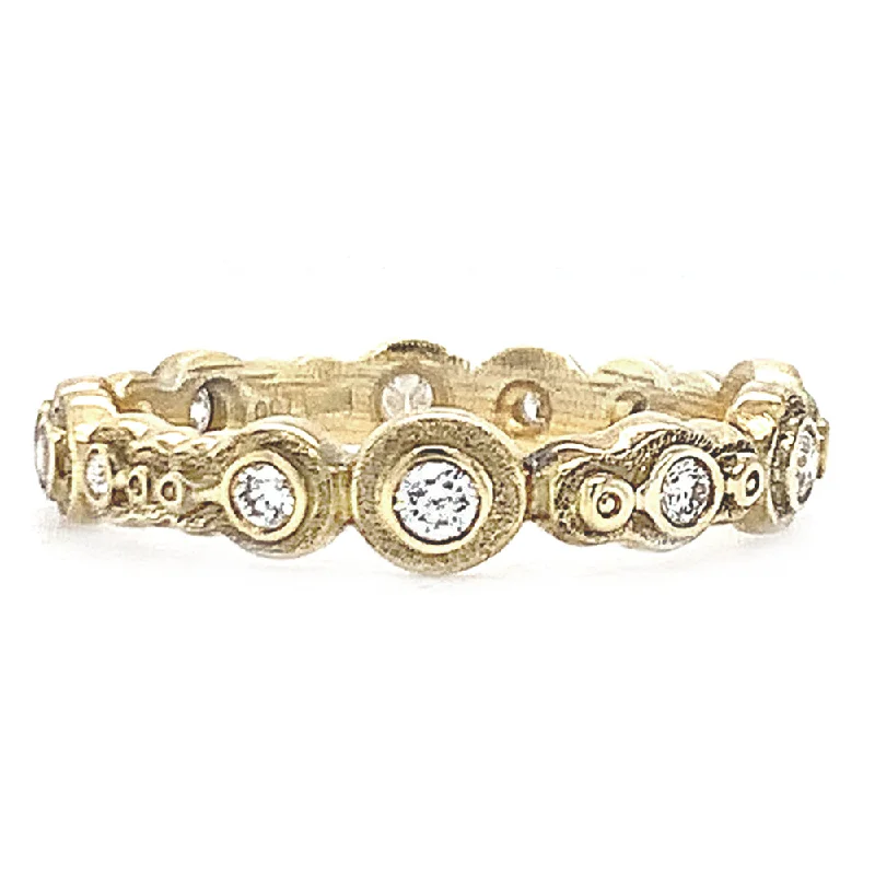 twisted band engagement rings for women -Diamond & Yellow Gold Circle Band - "Submarine"