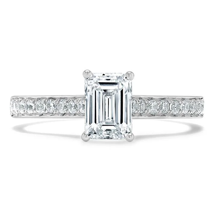 engraved engagement rings for women -Emerald Cut Moissanite Engagement Ring, Classic Style