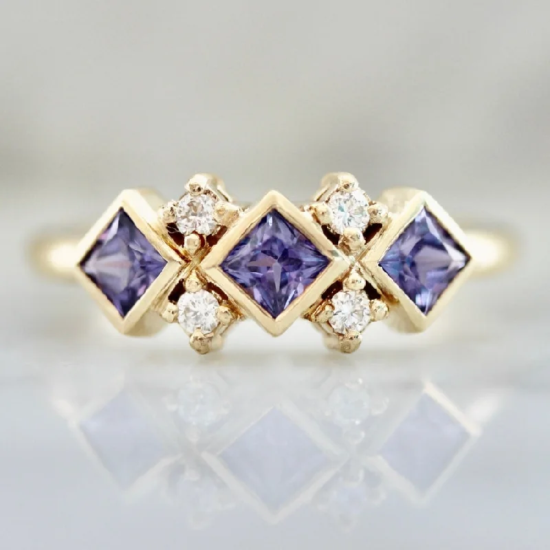 solitaire engagement rings for women -Double Dutch Purple Princess Cut Sapphire & Diamond Ring