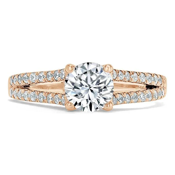 platinum solitaire engagement rings for women -Round Cut Moissanite Engagement Ring, Tiffany Style Double Row Band