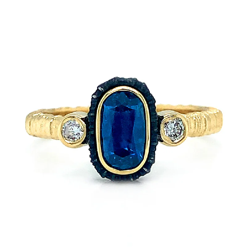 vintage style engagement rings for women -Montana Sapphire & Diamond Ring - "Peacock Chroma"