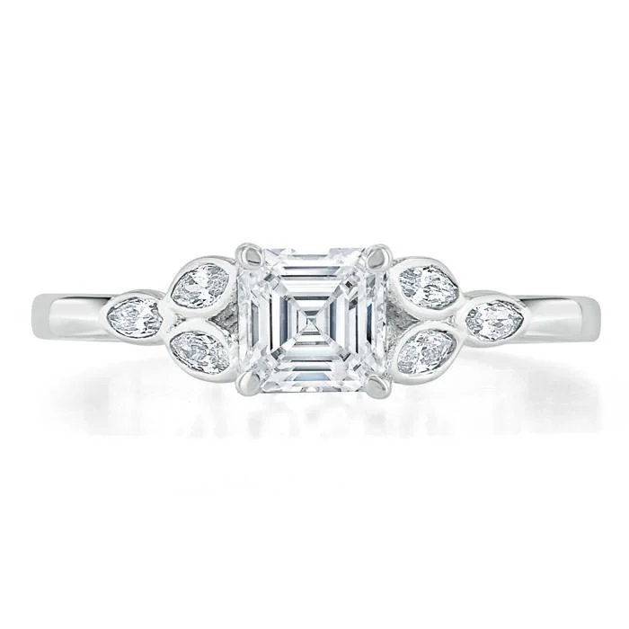 simple engagement rings for women -Asscher Cut Moissanite Engagement Ring, Vintage Style