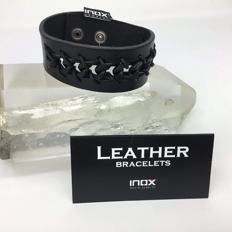 stretch bracelets for women -Men’s Leather Link Bracelet