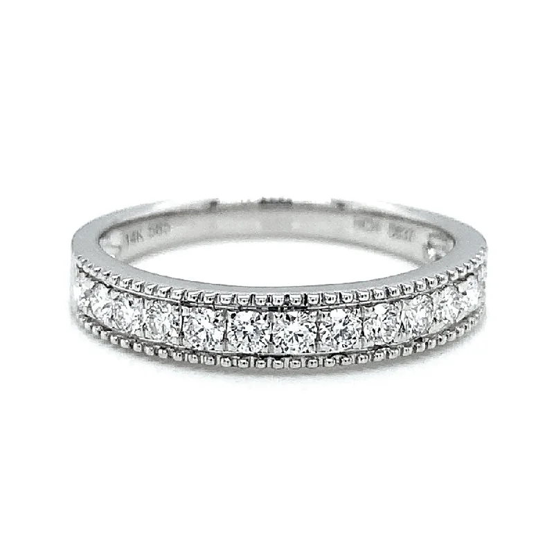 double band engagement rings for women -Milgrain Diamond Band - "Line of Stars"