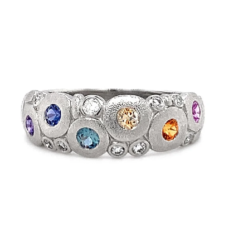 custom engagement rings for women -Montana Sapphire & Diamond Domed Platinum Ring - "Rainbow Candy"