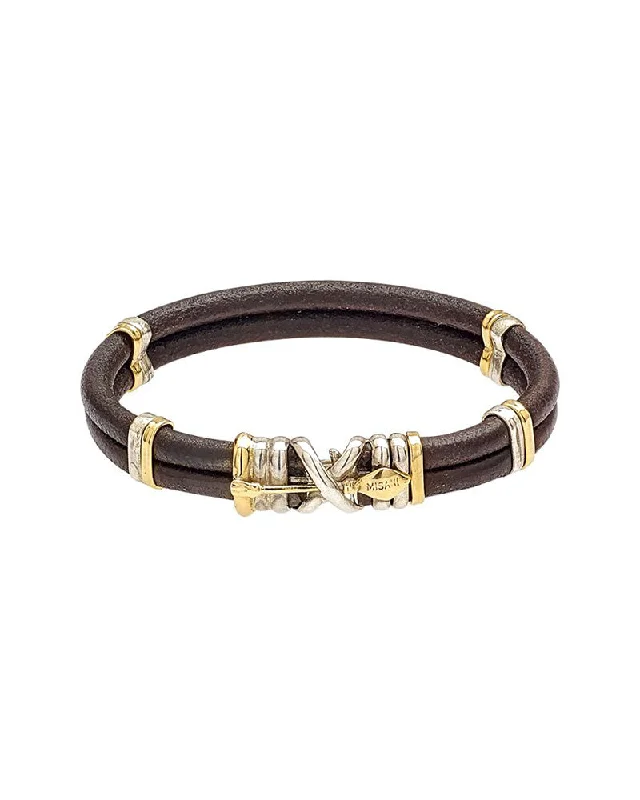 gemstone bangles for women -Two strand leather bracelet