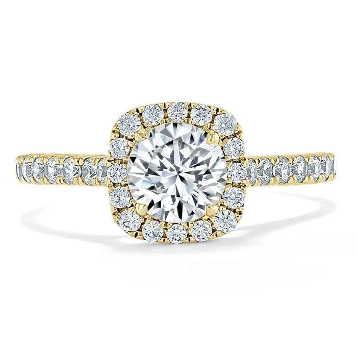 Asscher cut engagement rings for women -Round Cut Moissanite Halo Engagement Ring, Tiffany Style