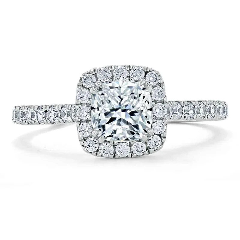 designer engagement rings for women -Cushion Cut Moissanite Halo Engagement Ring, Tiffany Style