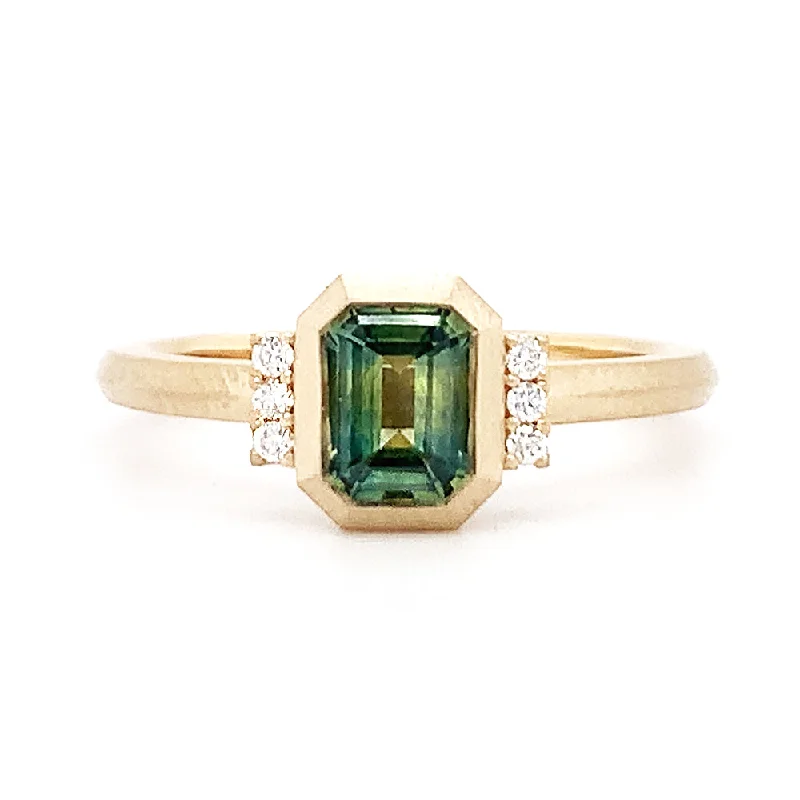 luxury custom engagement rings for women -Teal Emerald-Cut Montana Sapphire Engagement Ring - "Adelaide"