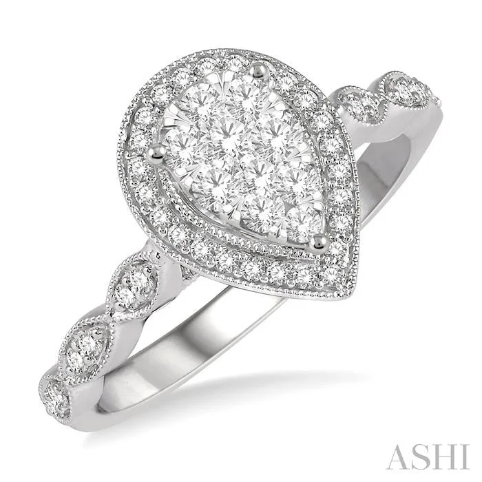 modern twist engagement rings for women -PEAR SHAPE HALO LOVEBRIGHT DIAMOND ENGAGEMENT RING