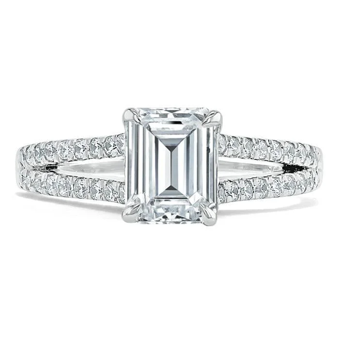 unique engagement rings for women -Emerald Cut Moissanite Engagement Ring, Split Shank