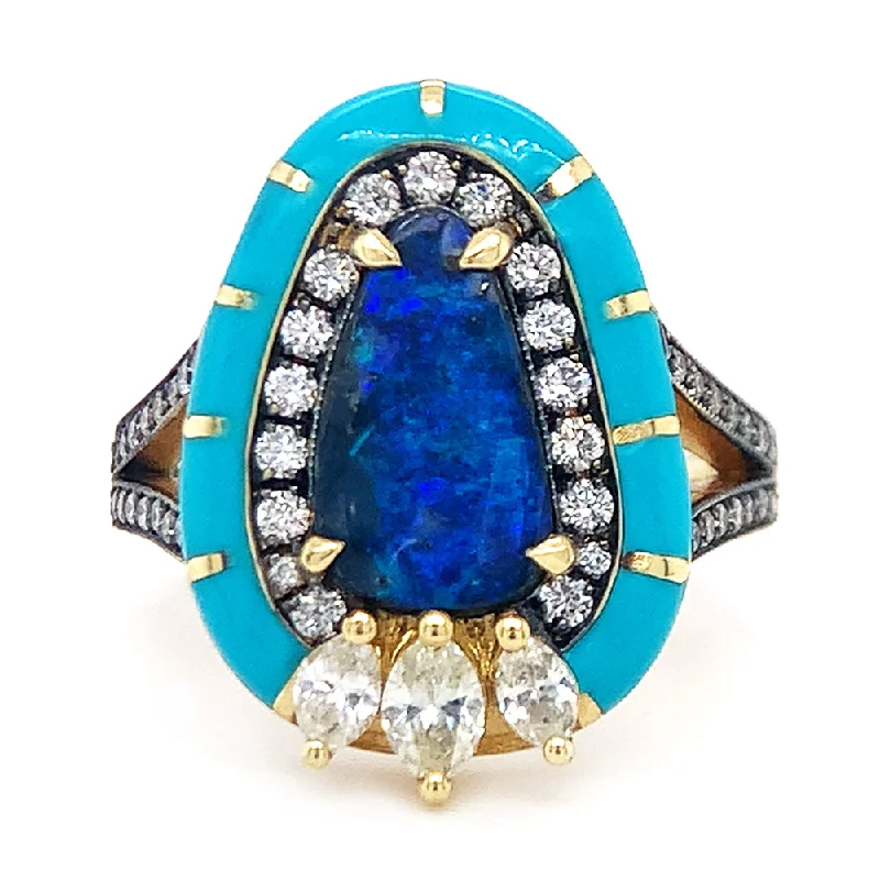 diamond cluster engagement rings for women -Freeform Opal, Diamond, & Enamel Ring - "Cleopatra"